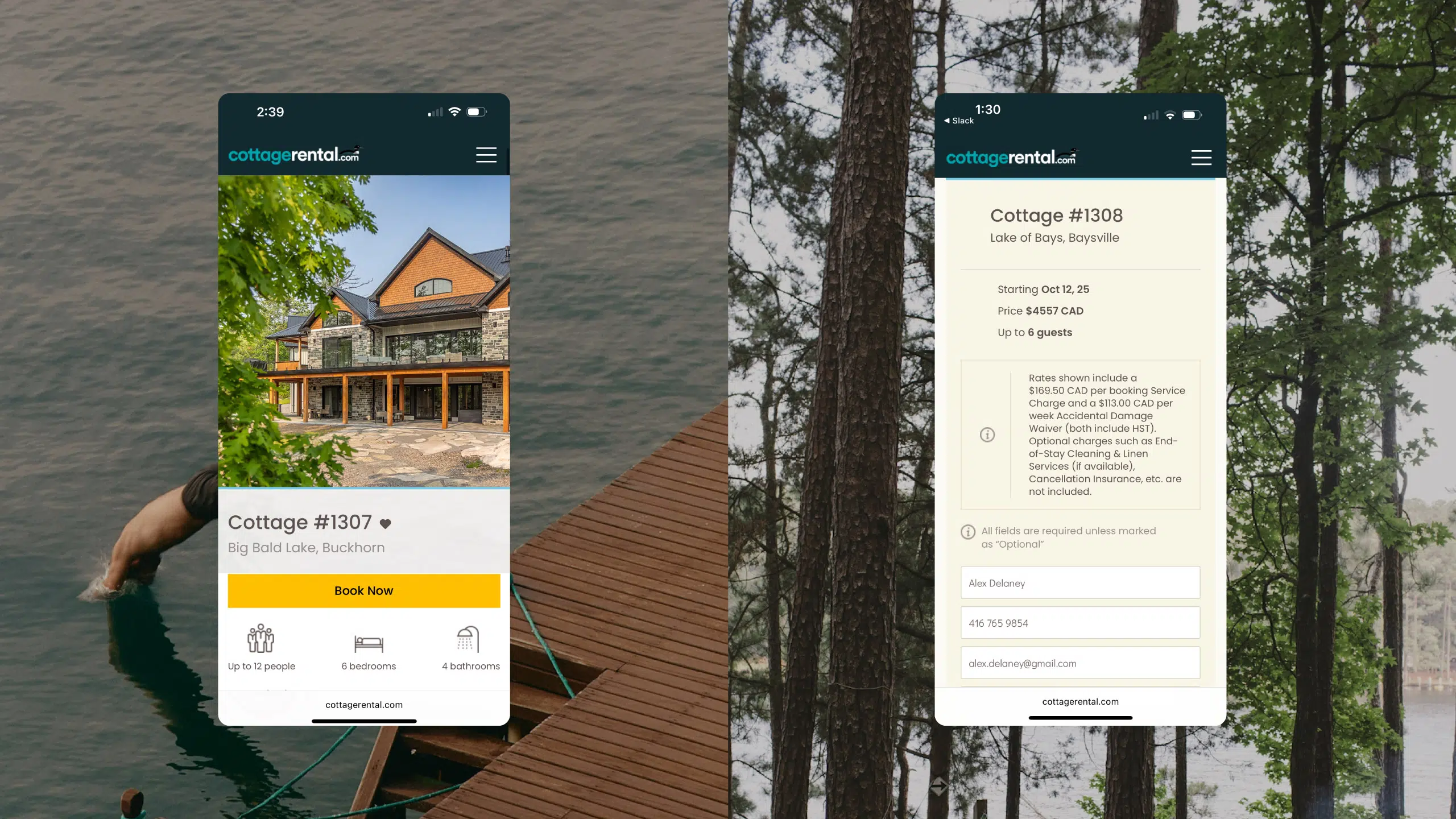 Mobile screens of CottageRental.com showing booking flow and content updates enabled by the rebuilt back-end and custom CMS.